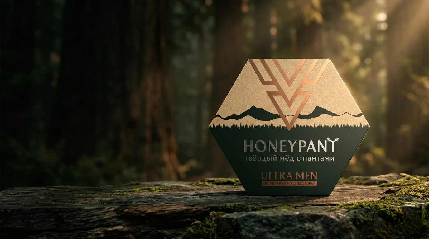 Honey Adaptogen Lozenges in an Altai cedar forest at golden hour