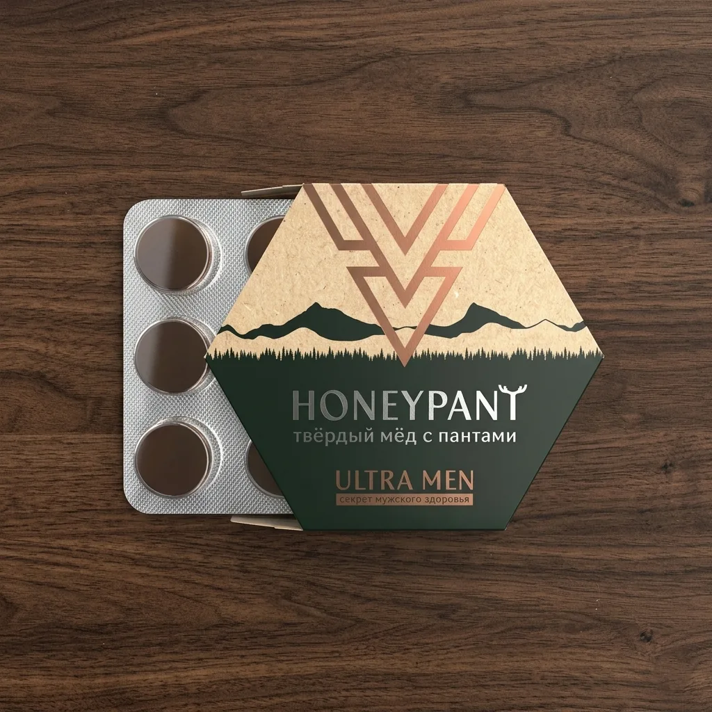 Open blister with Honey Adaptogen Lozenges on a wooden surface